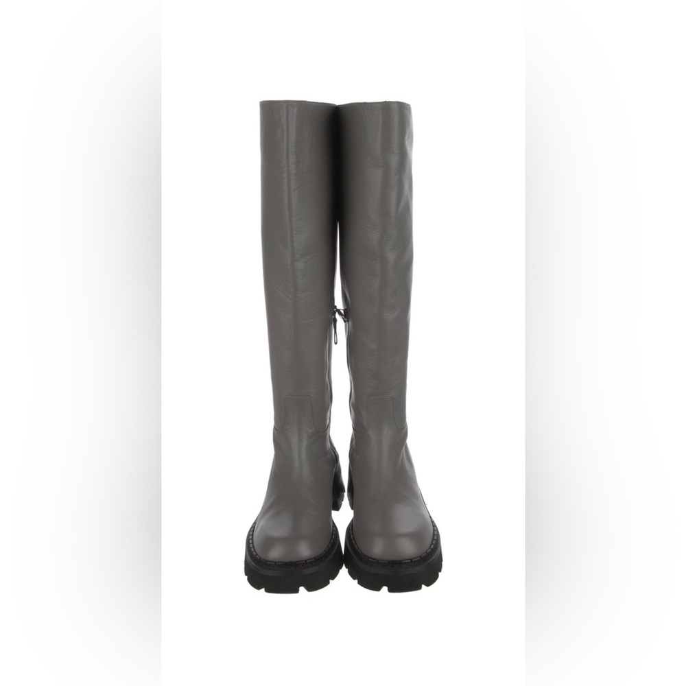 BY FAR  platform grey Leather Knee High Boots.